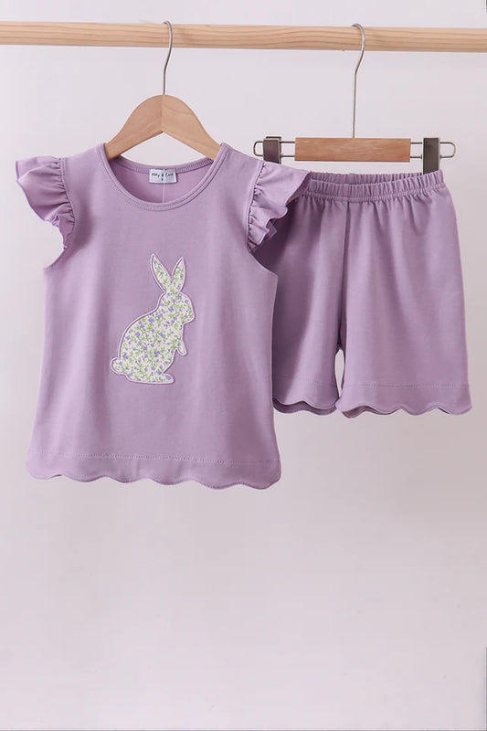 Purple Bunny Applique Shorts Set