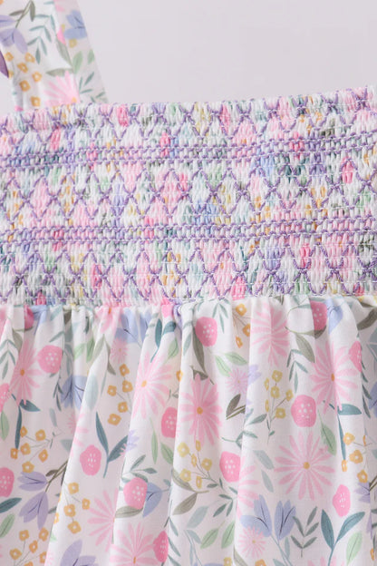Purple Floral Smocked Ruffle Short Set