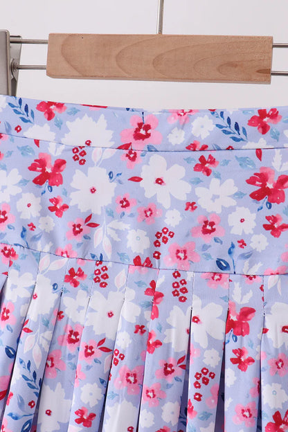 Blue Floral Print Skort