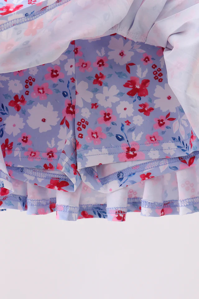 Blue Floral Print Skort