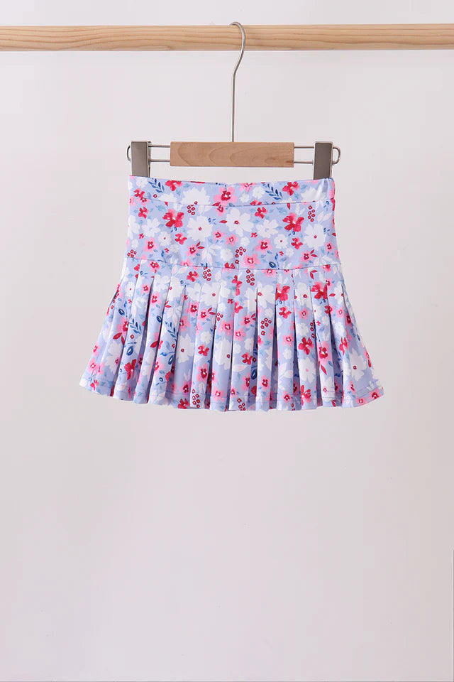 Blue Floral Print Skort