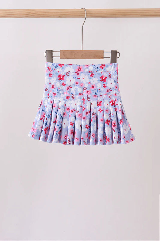 Blue Floral Print Skort