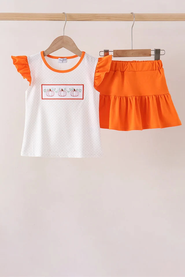Orange Pumpkin Ruffle Skort Set