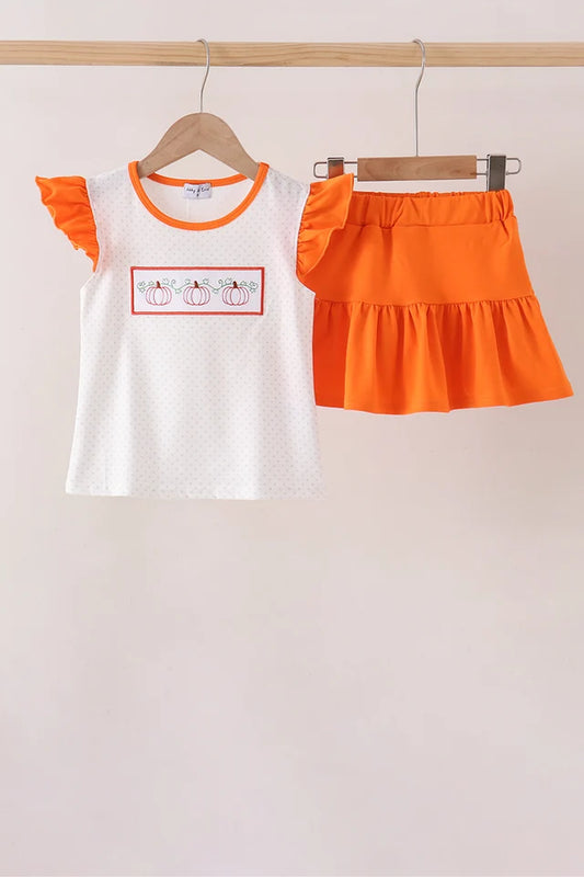 Orange Pumpkin Ruffle Skort Set