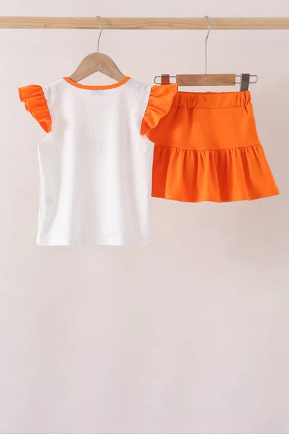 Orange Pumpkin Ruffle Skort Set