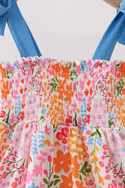 Summer Floral Print Smocked Dress