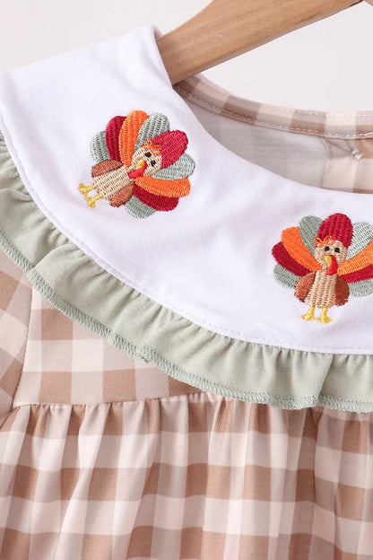 Brown Turkey Gingham Ruffle Pants Set