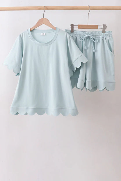 Turquiose Scalloped Mom & Me Shorts Set