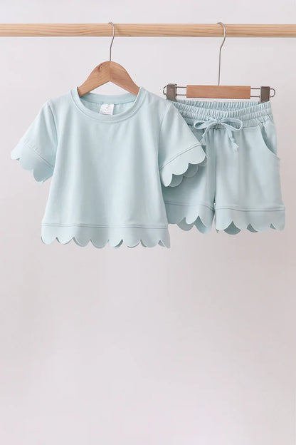 Turquiose Scalloped Mom & Me Shorts Set