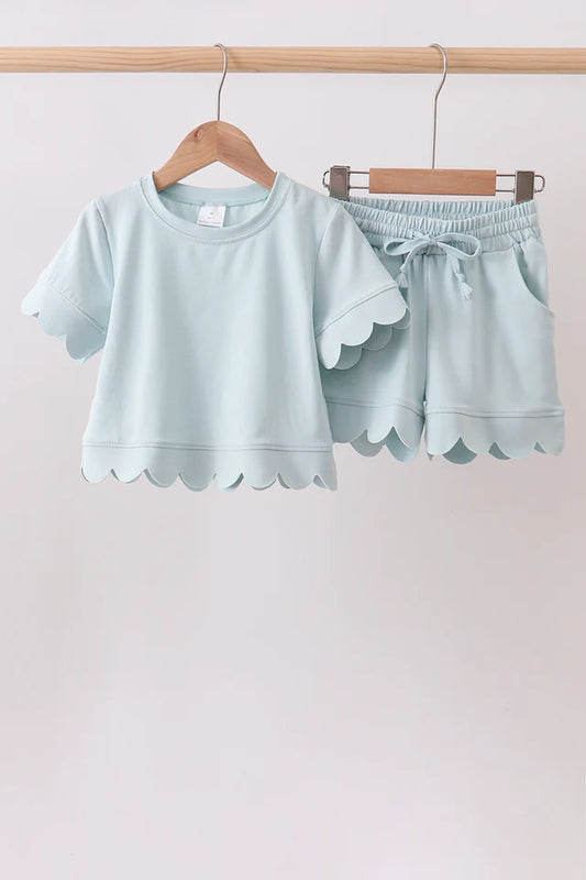 Turquiose Scalloped Mom & Me Shorts Set