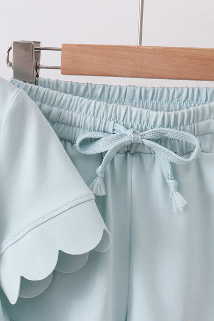 Turquiose Scalloped Mom & Me Shorts Set